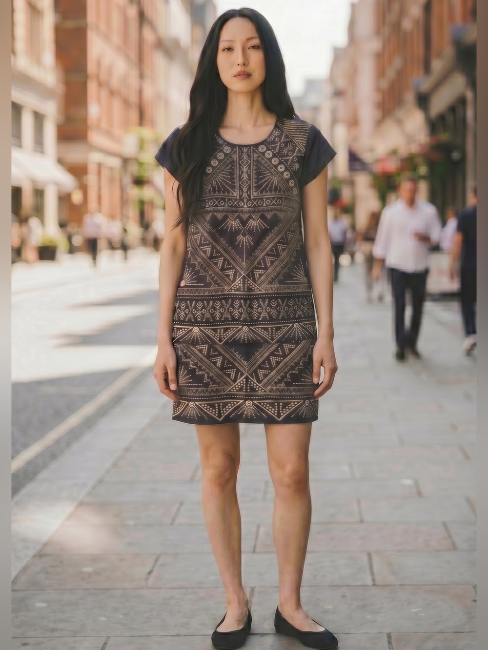 Johnny Was Black and Brown Geometric Mini Dress